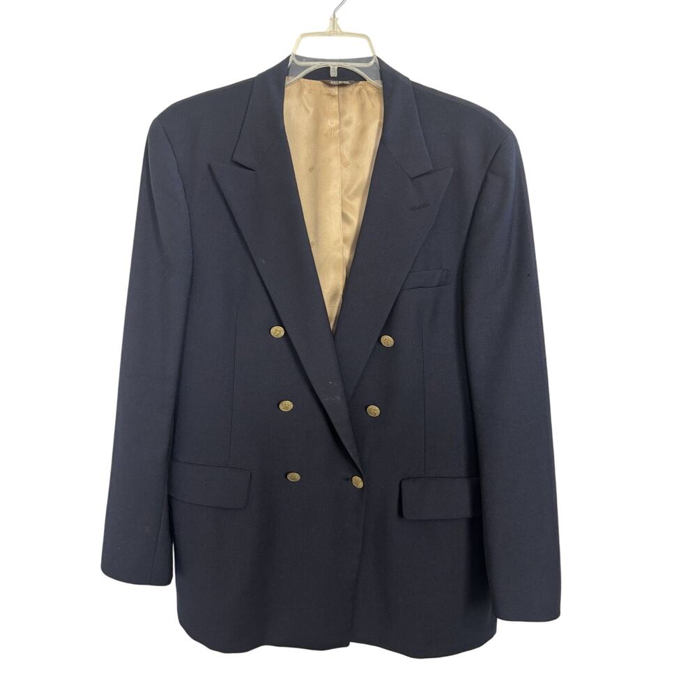 Vtg Bill Blass Men’s Navy Blue Wool Blazer Gold Buttons Union Made in USA FLAWS